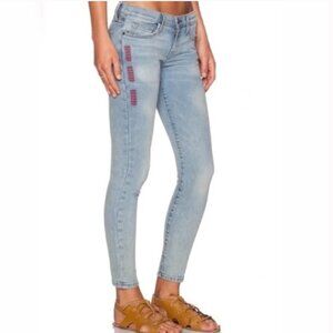 Current/Elliott The Stiletto Clearwater Jeans Side Seam Embroidery Light Wash 26